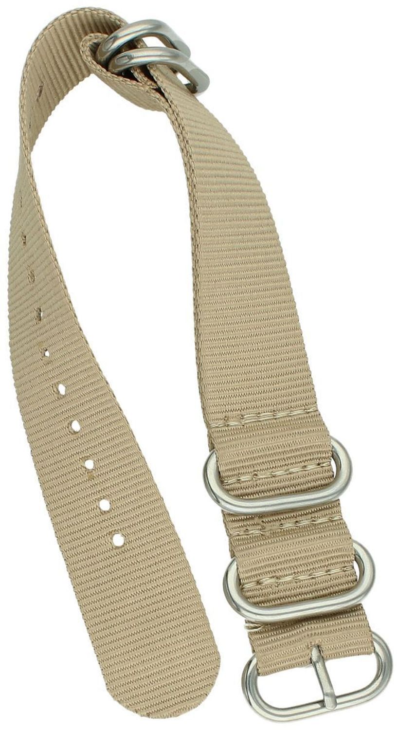 Pasek NATO 014 w beżowym kolorze, wykonany z wytrzymałego nylonu. Długość 26 cm, szerokość mocowania 20 mm. Idealny do zegarków w stylu casual, militarnym i sportowym.2.jpg